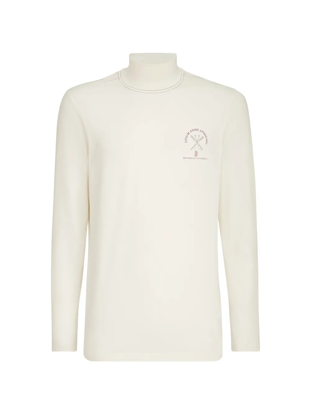 Brunello Cucinelli T-shirt in jersey di seta con ricamo a maniche lunghe - Toni neutri