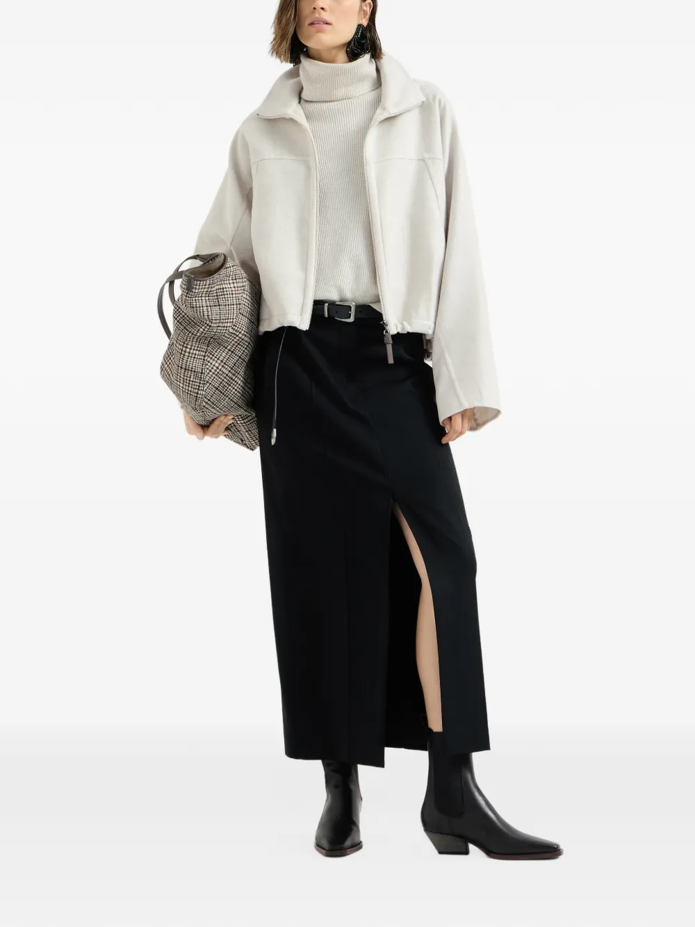 Brunello Cucinelli hand-crafted bomber jacket in virgin-wool double-cloth with monili Beige