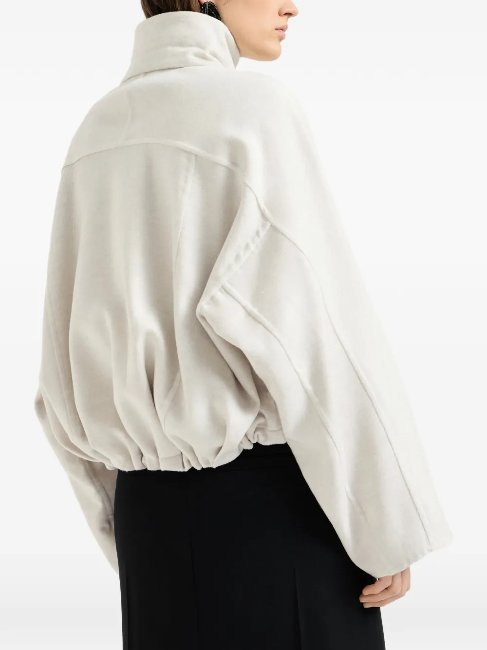 Brunello Cucinelli hand-crafted bomber jacket in virgin-wool double-cloth with monili Beige