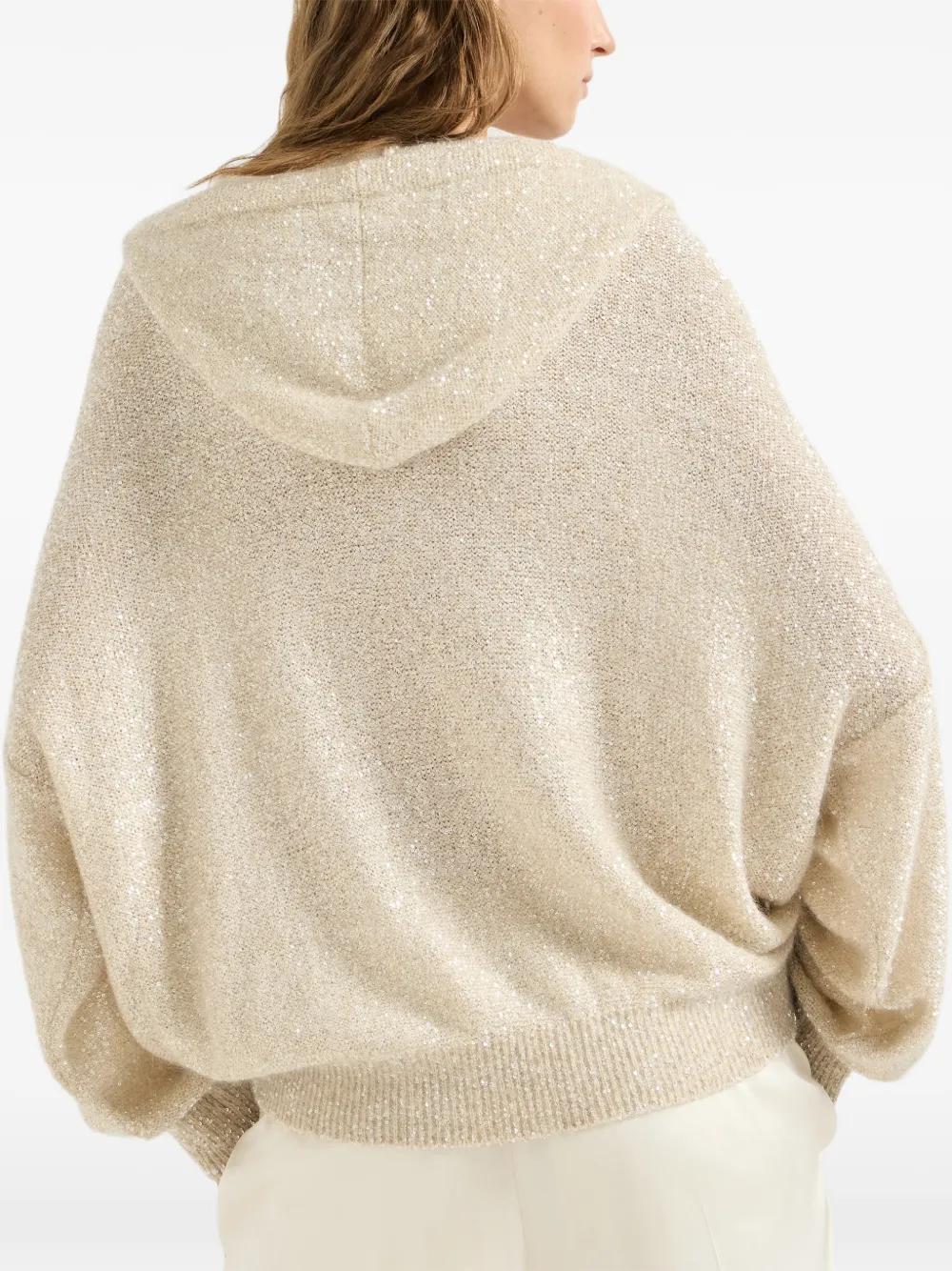 Brunello Cucinelli Vest van mohair en wol met fonkelende textuur capuchon en rits Beige