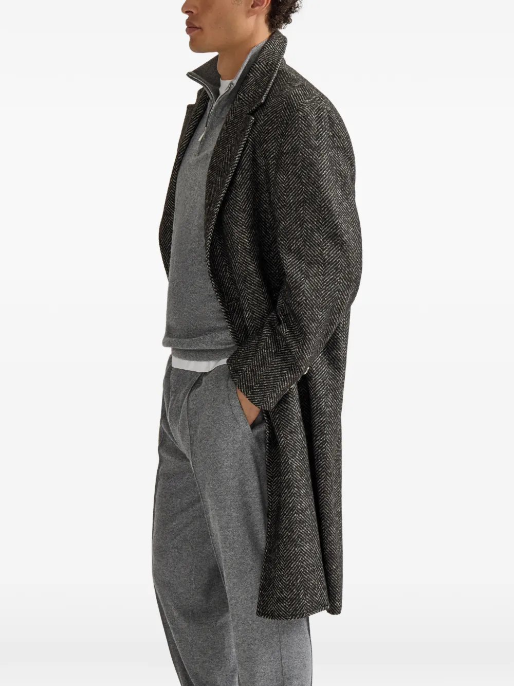 Brunello Cucinelli Jas van scheerwol en alpaca met Chevron-patroon en metalen knopen Grijs