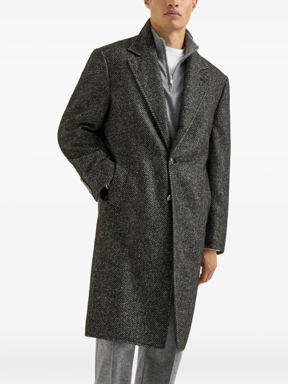Brunello Cucinelli Jas van scheerwol en alpaca met Chevron-patroon en metalen knopen Grijs