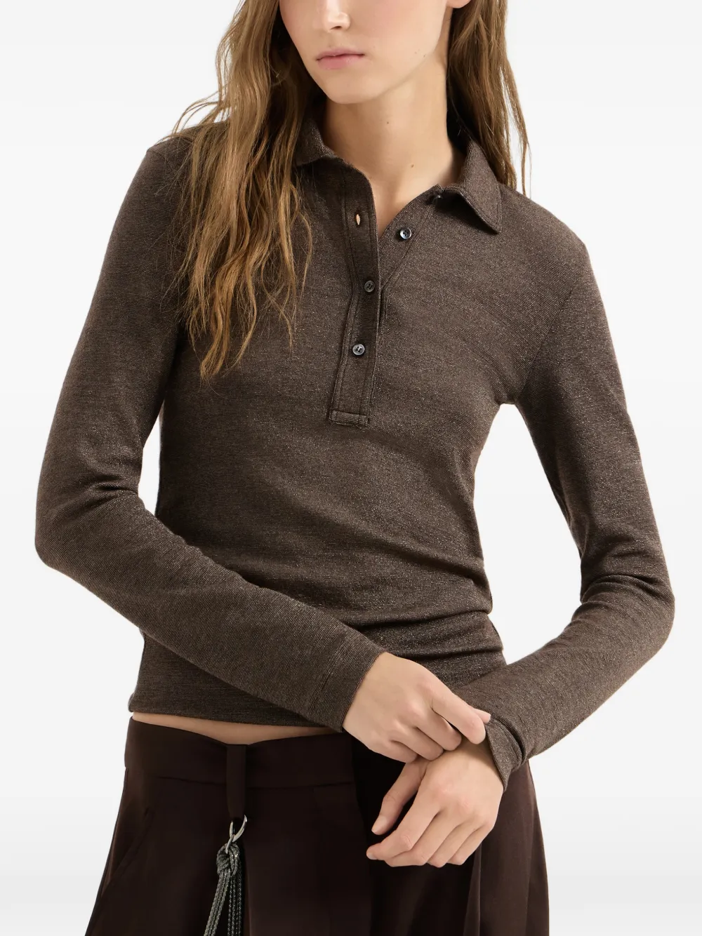 Brunello Cucinelli Glanzend jersey poloshirt van scheerwol Bruin