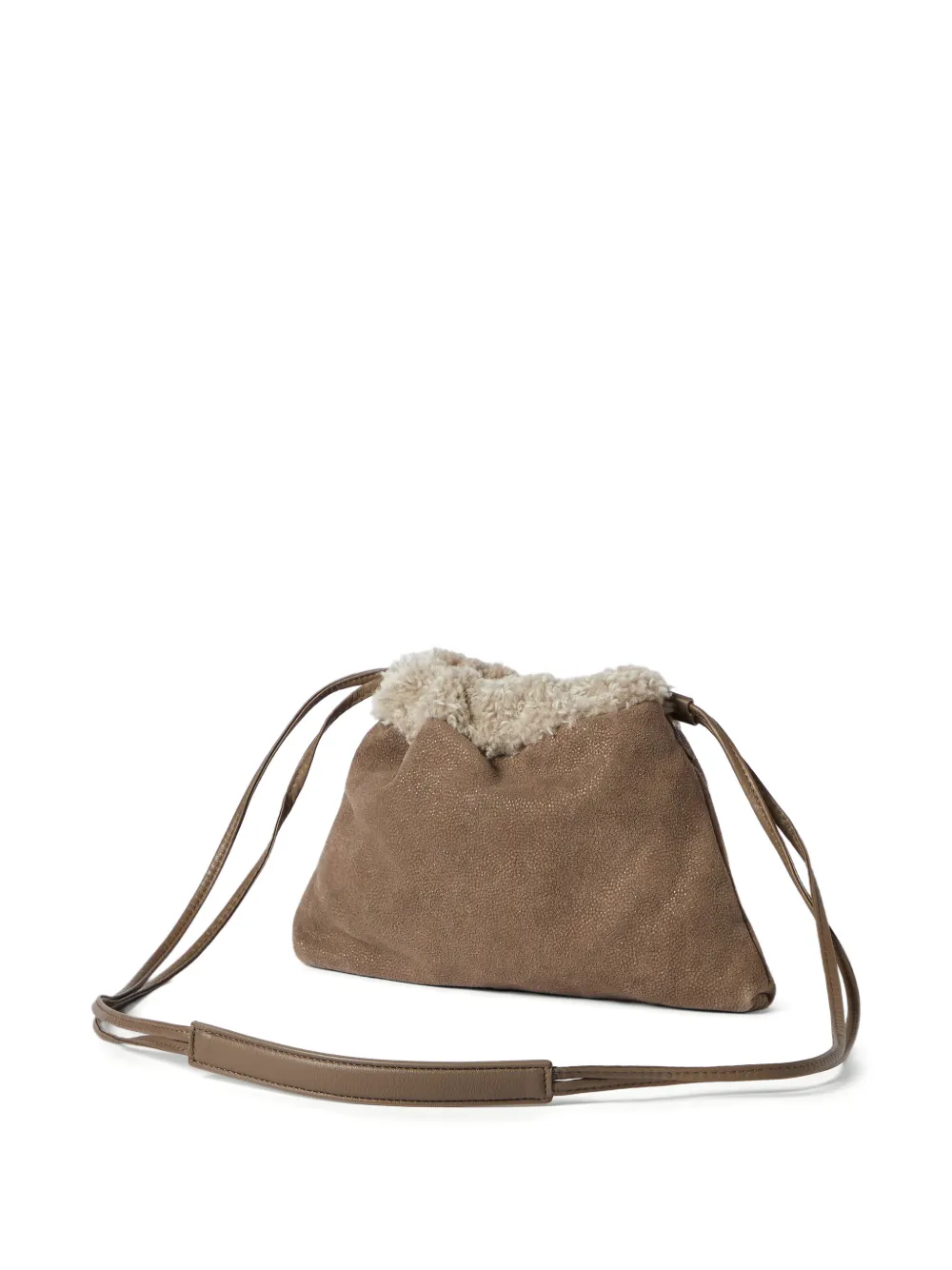 Brunello Cucinelli Buidel van glanzend leer met textuur en Monili Bruin
