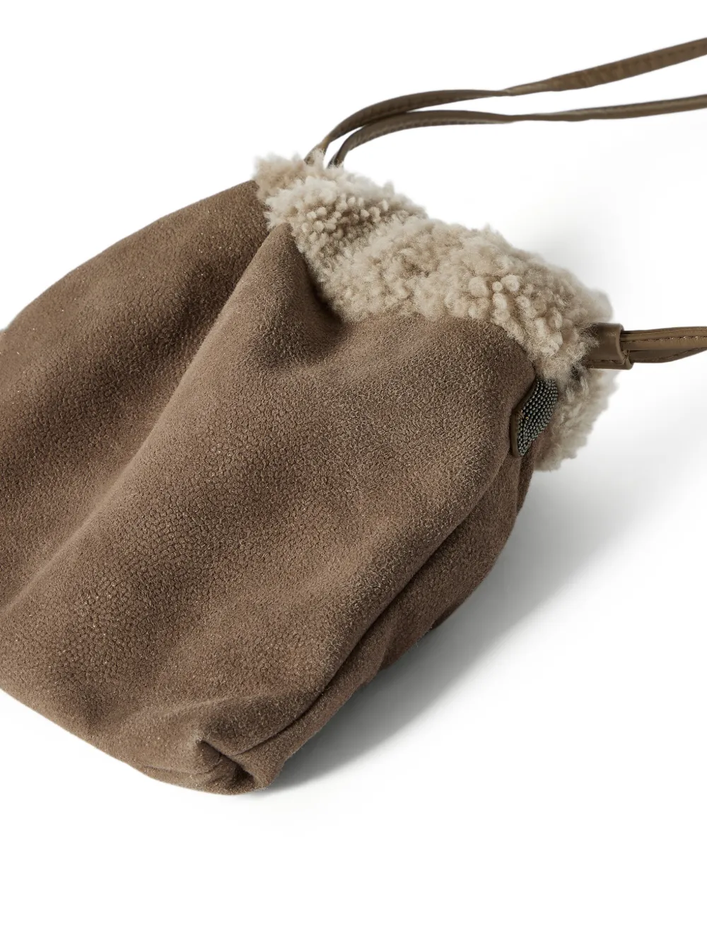 Brunello Cucinelli Buidel van glanzend leer met textuur en Monili Bruin
