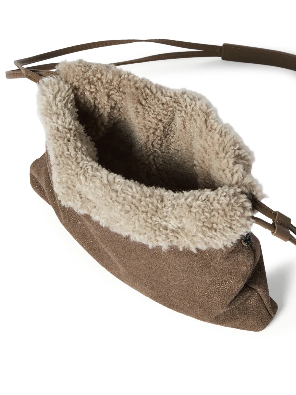 Brunello Cucinelli Buidel van glanzend leer met textuur en Monili Bruin