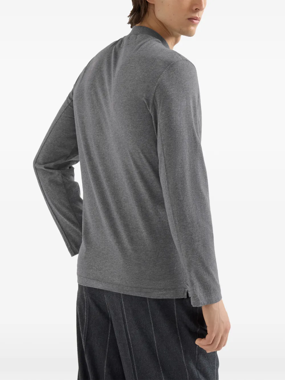 Brunello Cucinelli T-shirt met opstaande hals lange mouwen en borduurwerk Grijs