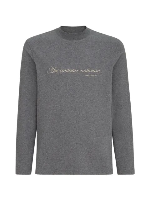 Brunello Cucinelli cotton jersey long sleeve mock neck T-shirt with embroidery