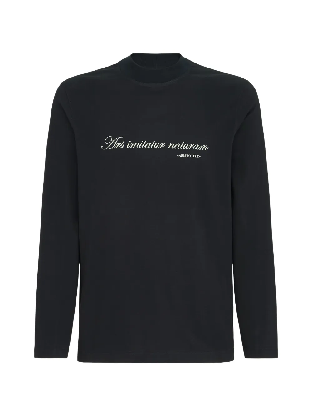 Brunello Cucinelli T-shirt a maniche lunghe in jersey di cotone con collo rialzato e ricamo - Nero