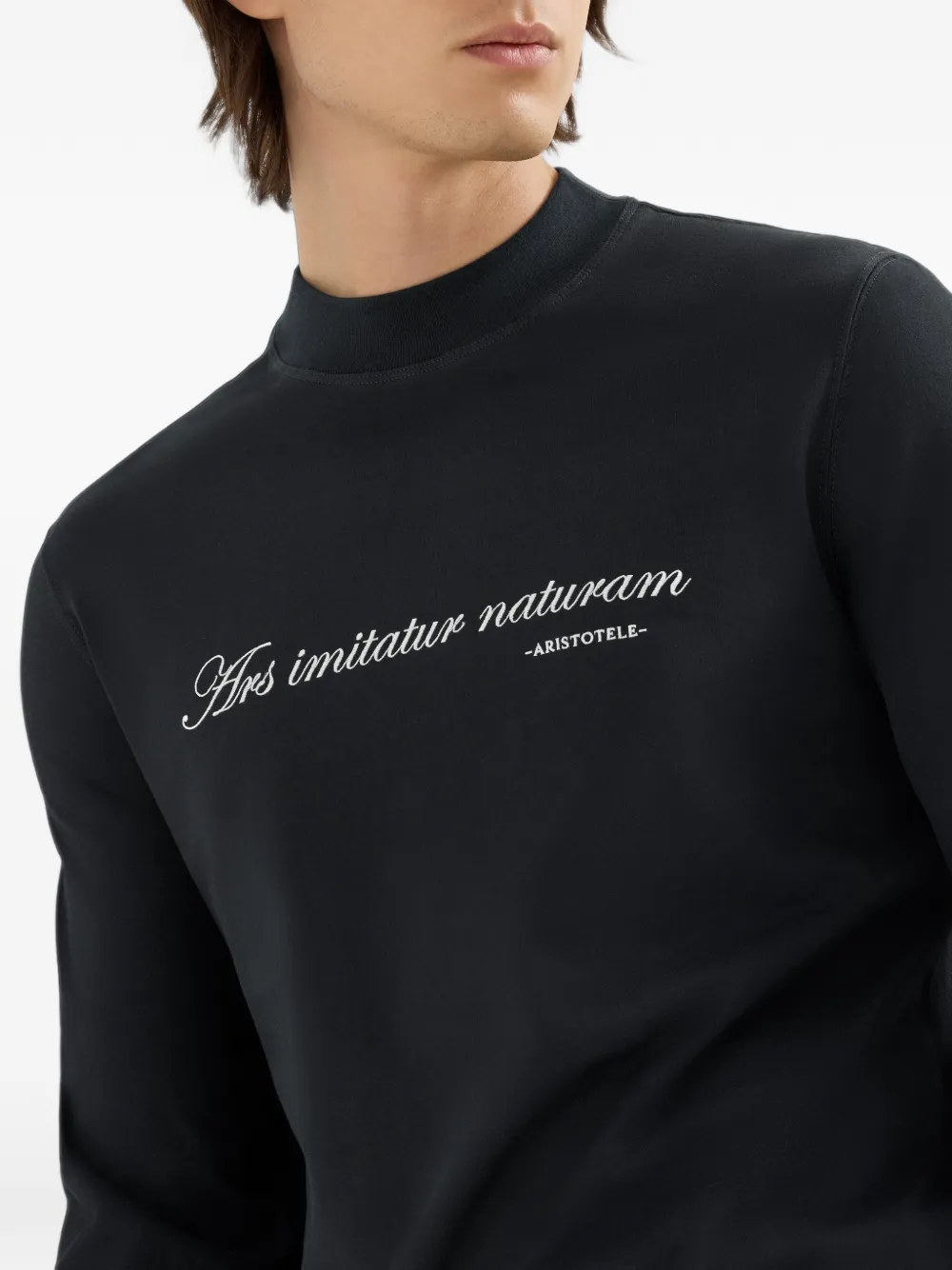 Brunello Cucinelli T-shirt met opstaande hals lange mouwen en borduurwerk Zwart