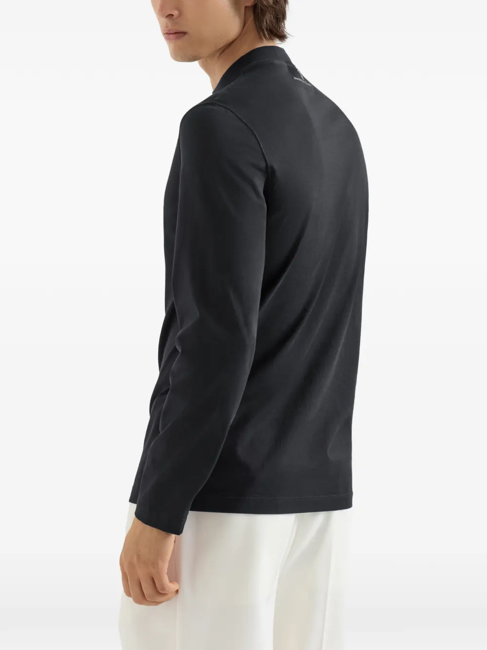 Brunello Cucinelli T-shirt met opstaande hals lange mouwen en borduurwerk Zwart