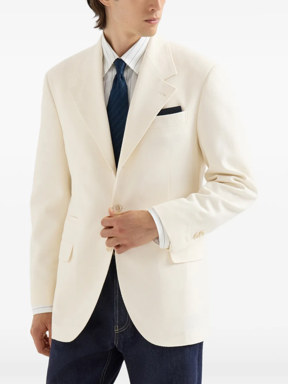 Brunello Cucinelli Blazer van scheerwol en katoen met chevron-streep Beige