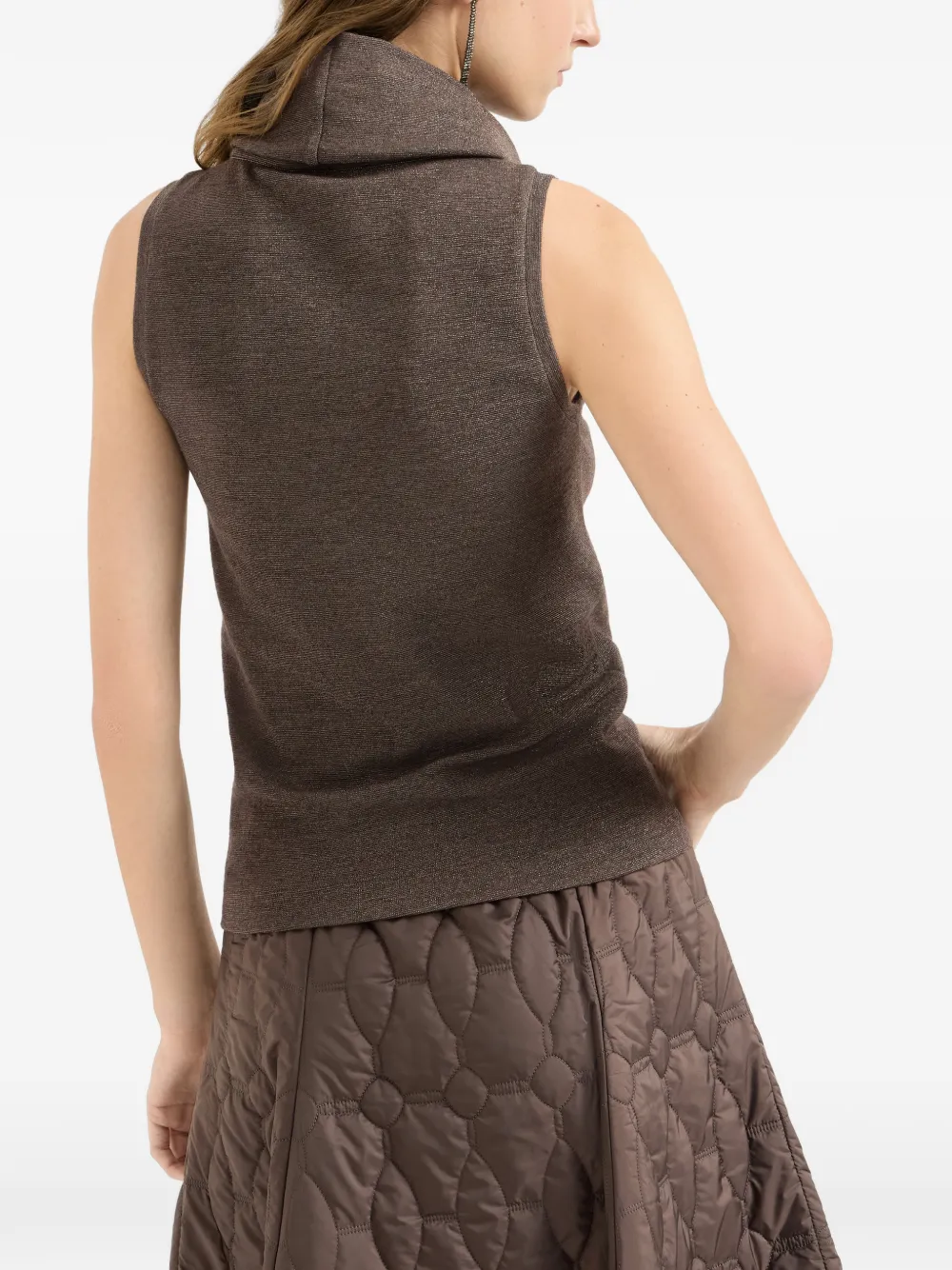 Brunello Cucinelli Glanzende jersey top van scheerwolblend met col Bruin