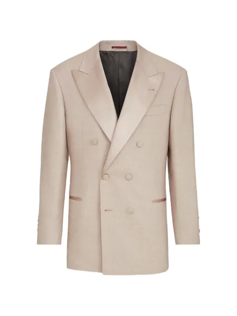 Brunello Cucinelli silk one-and-a-half breasted tuxedo jacket with peak lapels