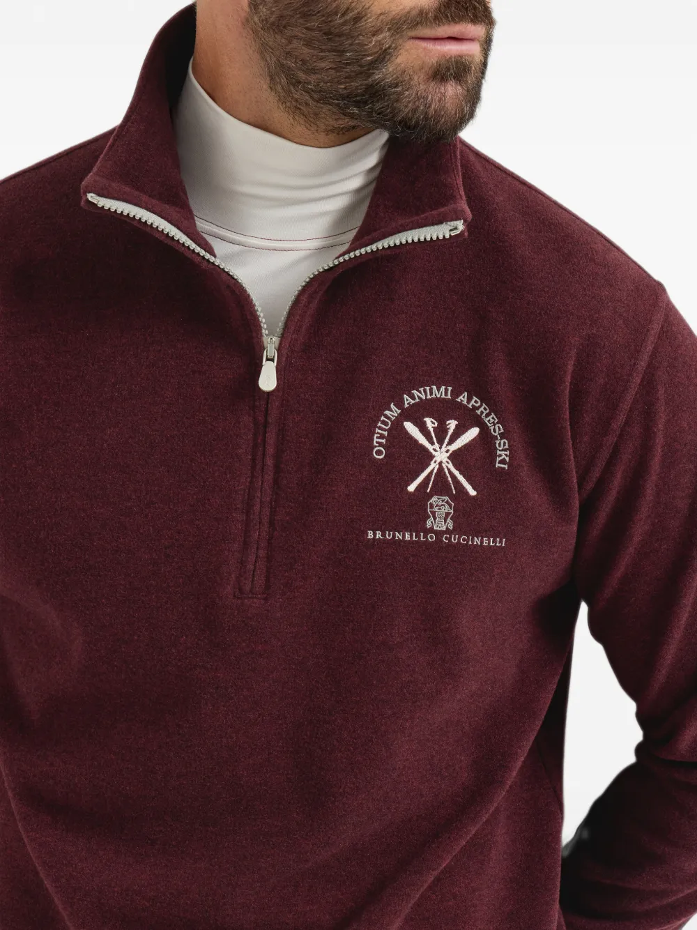 Brunello Cucinelli Techno sweater van kasjmier en katoen met halve rits Rood