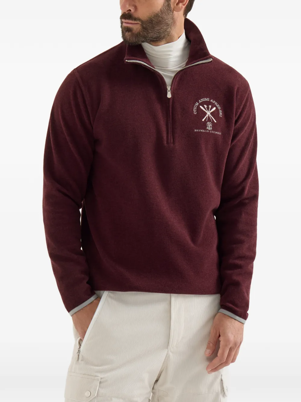 Brunello Cucinelli Techno sweater van kasjmier en katoen met halve rits Rood