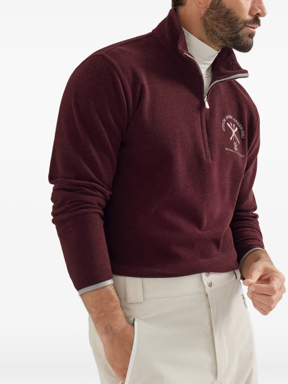 Brunello Cucinelli Techno sweater van kasjmier en katoen met halve rits Rood