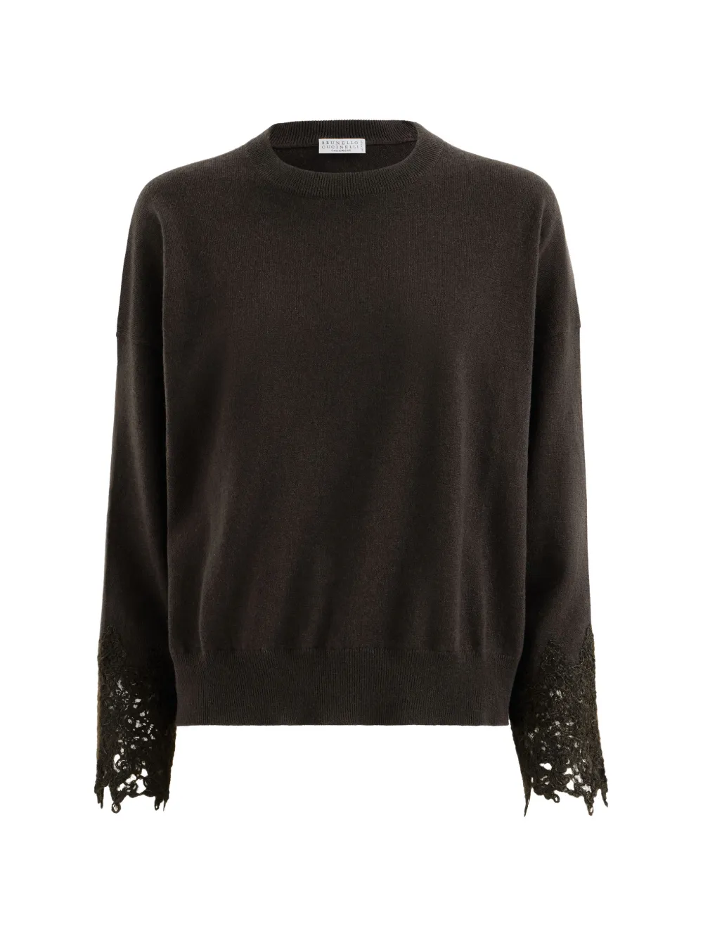 Brunello Cucinelli Maglione in cashmere con polsini in pizzo - Marrone