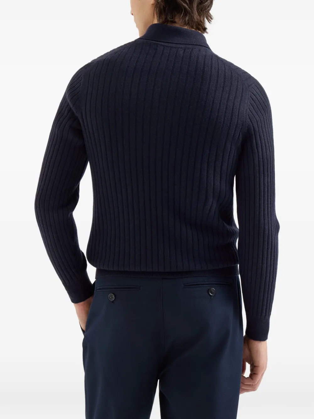 Brunello Cucinelli Kasjmier ribgebreid poloshirt Blauw