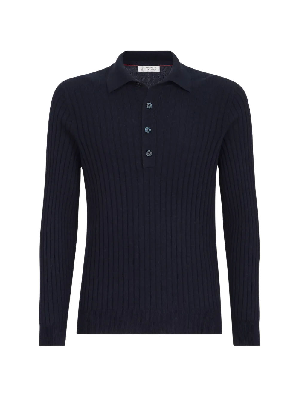 Brunello Cucinelli Kasjmier ribgebreid poloshirt Blauw