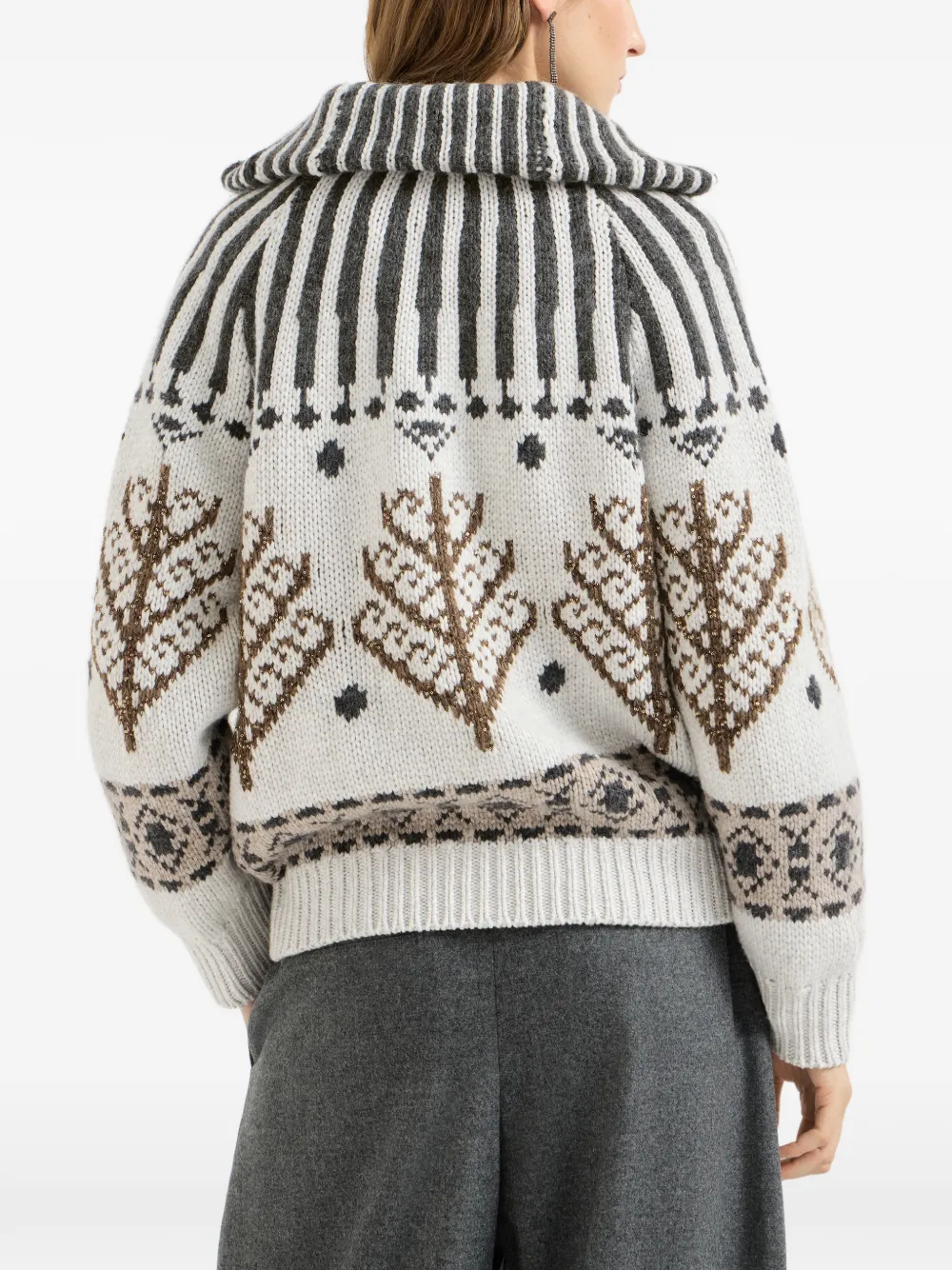 Brunello Cucinelli Kasjmier en mohair Nordic Heritage vest met hoge hals en rits Beige