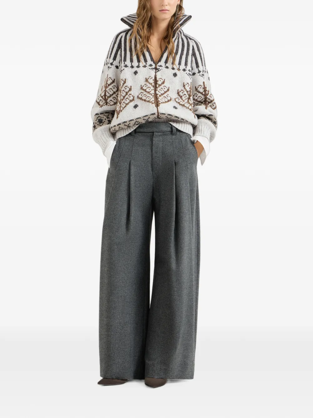 Brunello Cucinelli Kasjmier en mohair Nordic Heritage vest met hoge hals en rits Beige