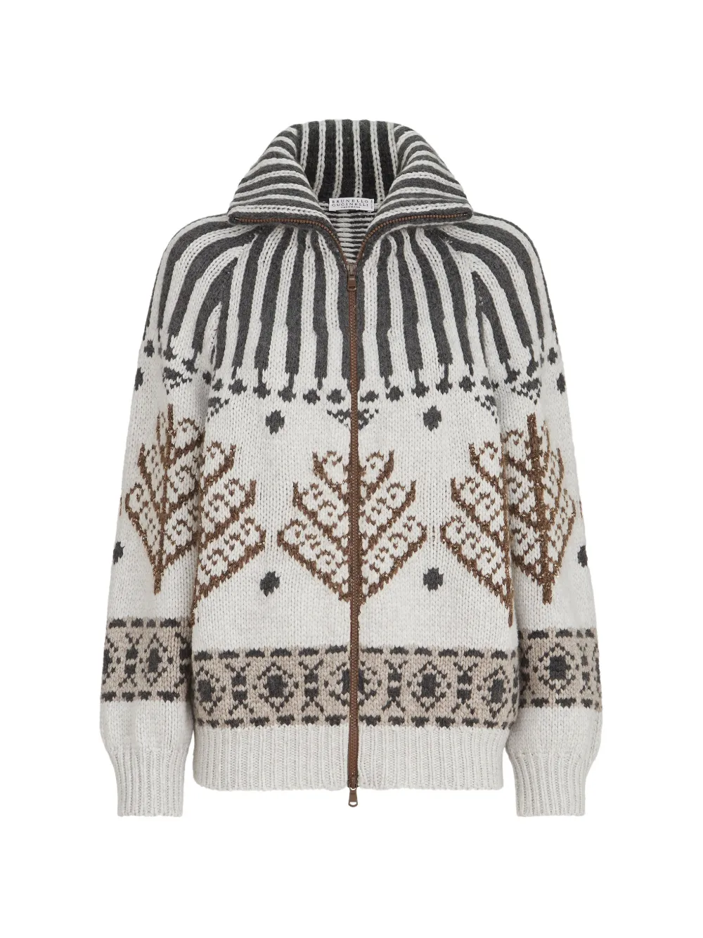 Brunello Cucinelli Kasjmier en mohair Nordic Heritage vest met hoge hals en rits Beige