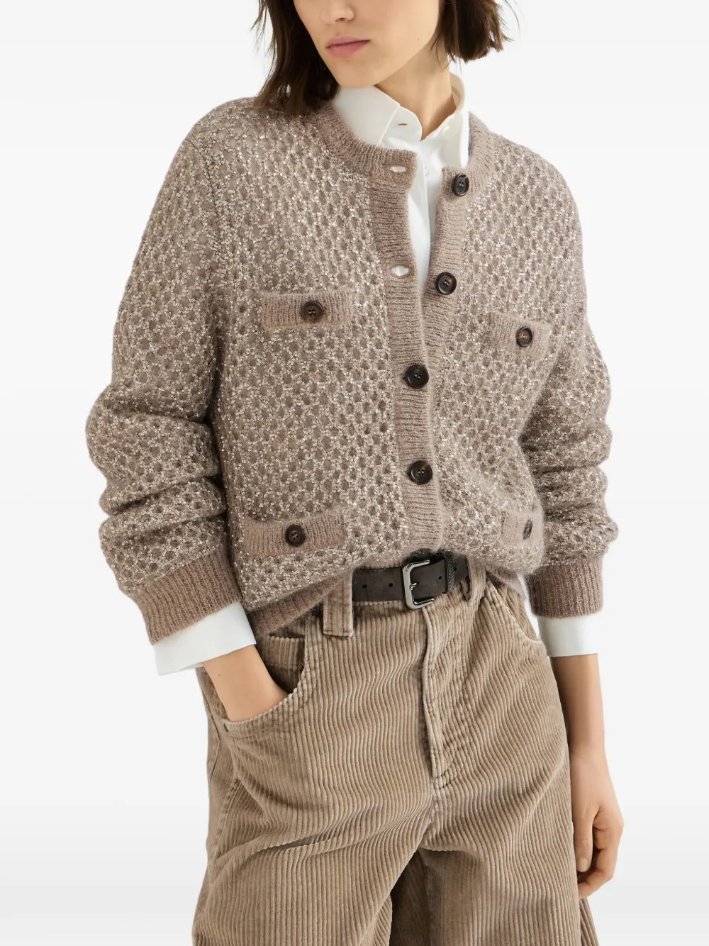 Brunello Cucinelli dazzling net cardigan in mohair Bruin