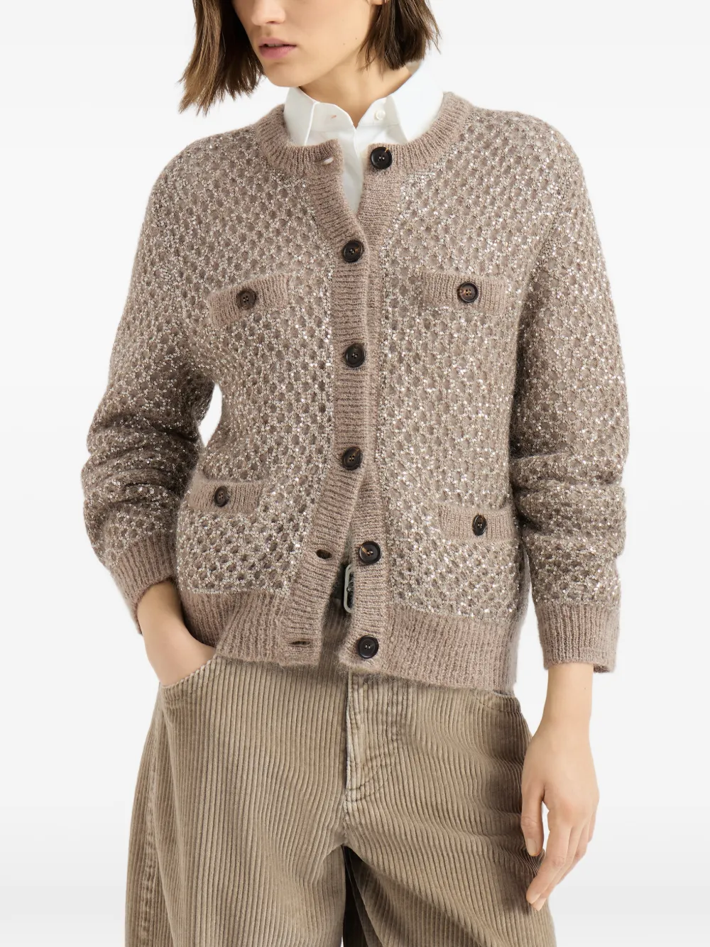 Brunello Cucinelli dazzling net cardigan in mohair Bruin