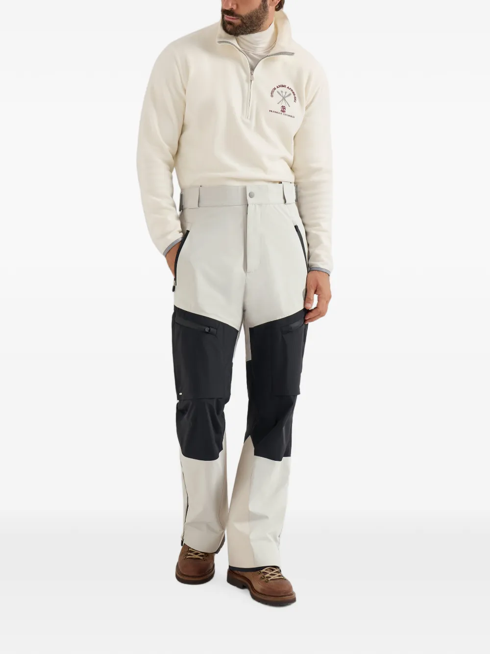 Brunello Cucinelli Mountain performance salopette van bonded taffeta met logo Beige