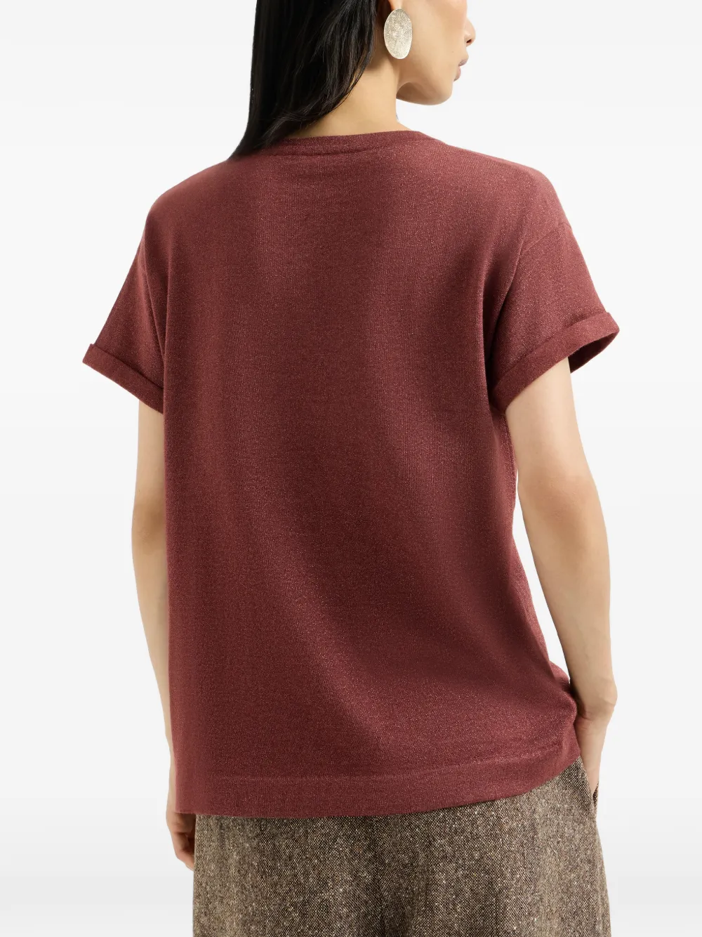 Brunello Cucinelli Lichtgewicht gebreid T-shirt van kasjmier en zijde Rood