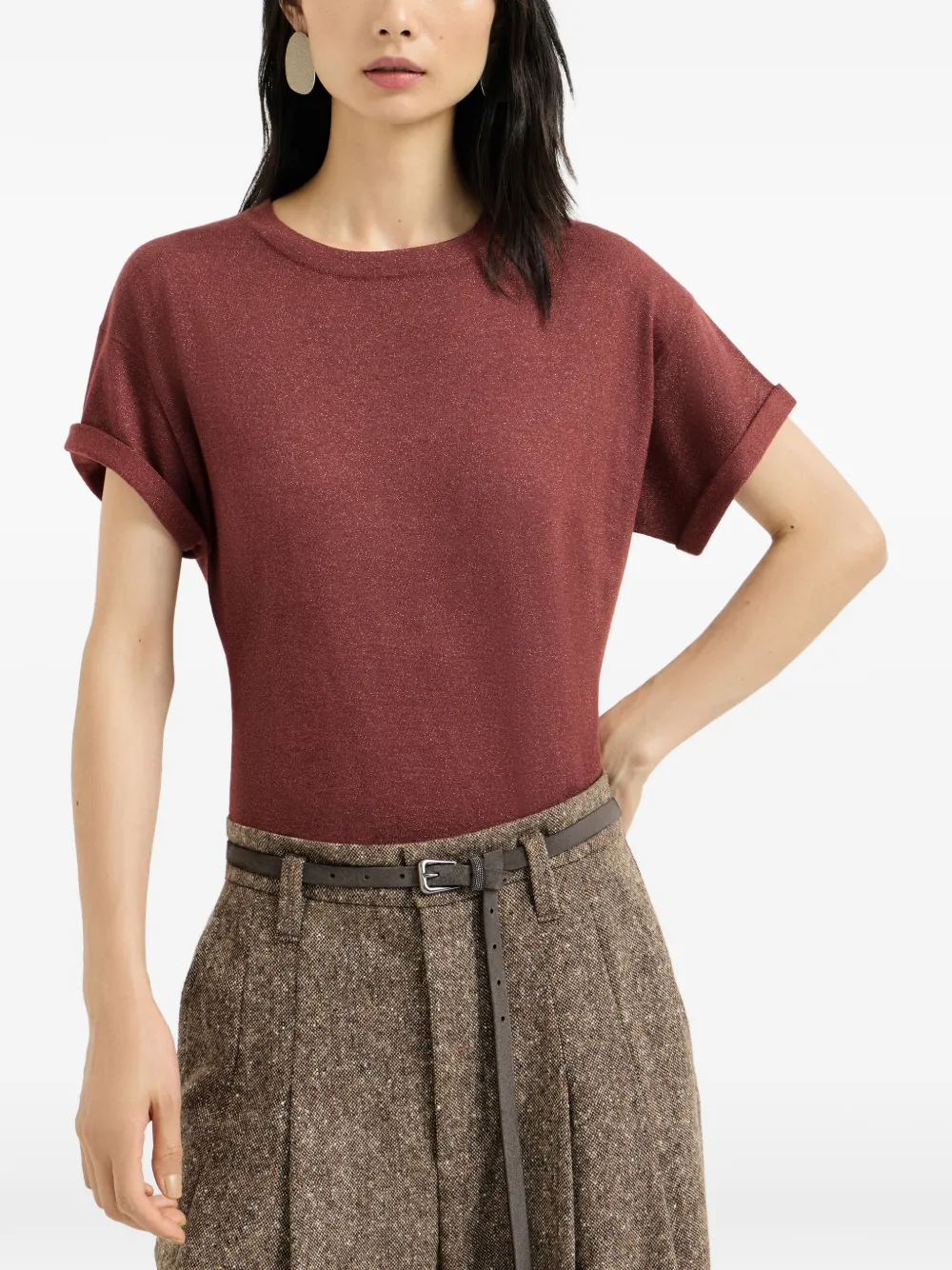 Brunello Cucinelli Lichtgewicht gebreid T-shirt van kasjmier en zijde Rood