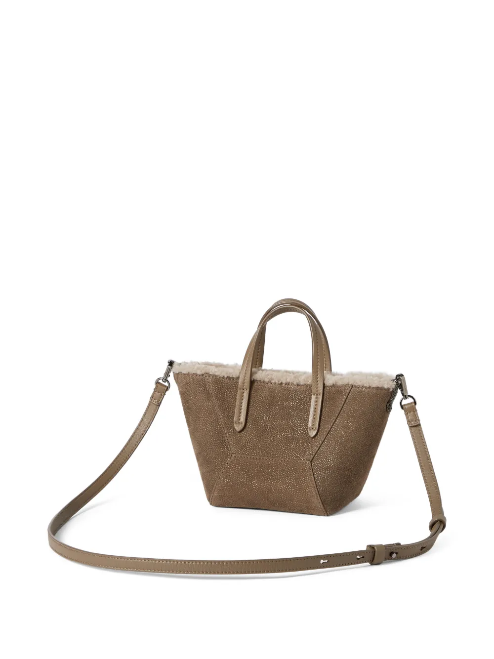 Brunello Cucinelli Duo leren mini-tas met glanzende textuur en Monili Bruin