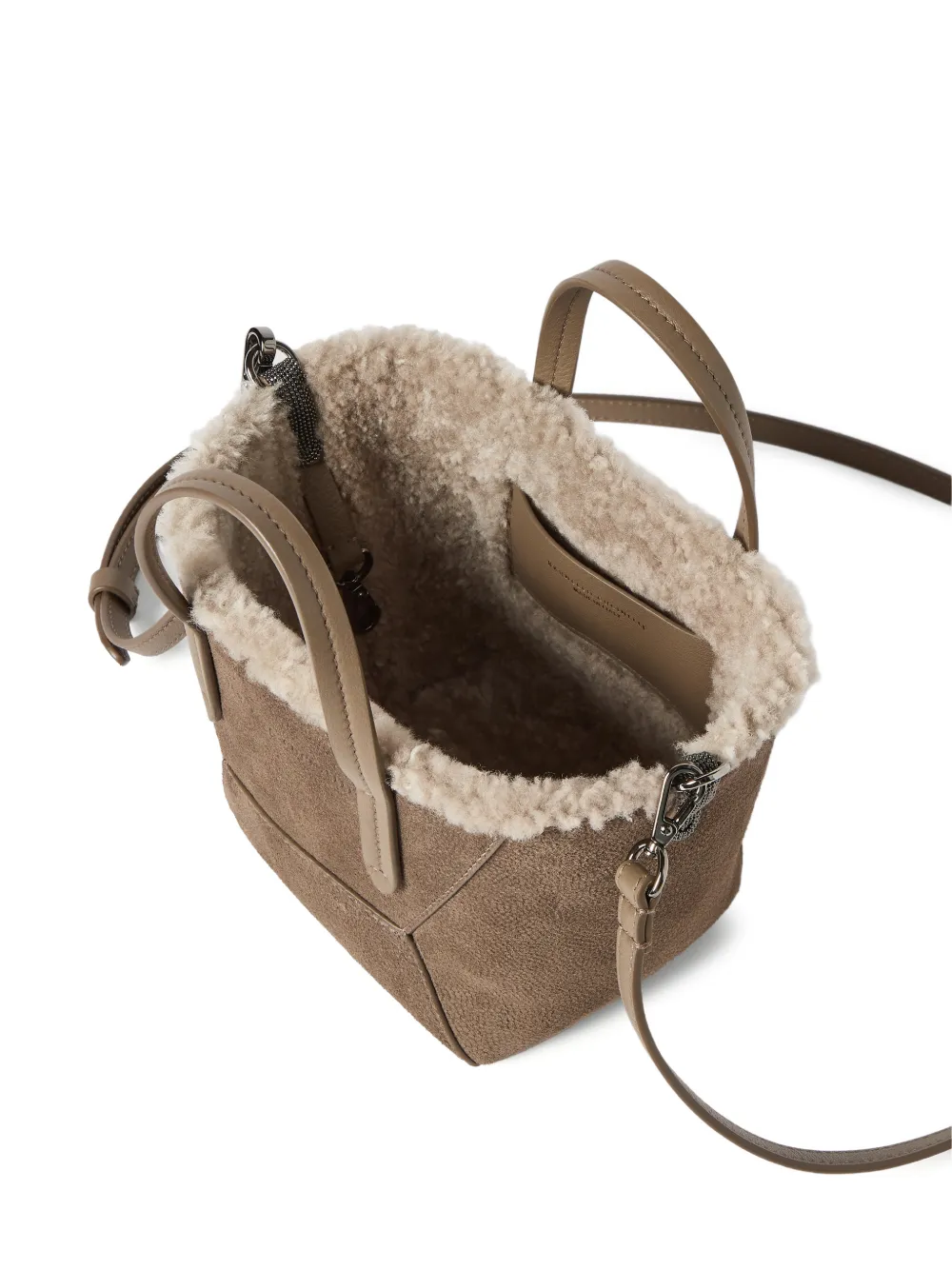 Brunello Cucinelli Duo leren mini-tas met glanzende textuur en Monili Bruin