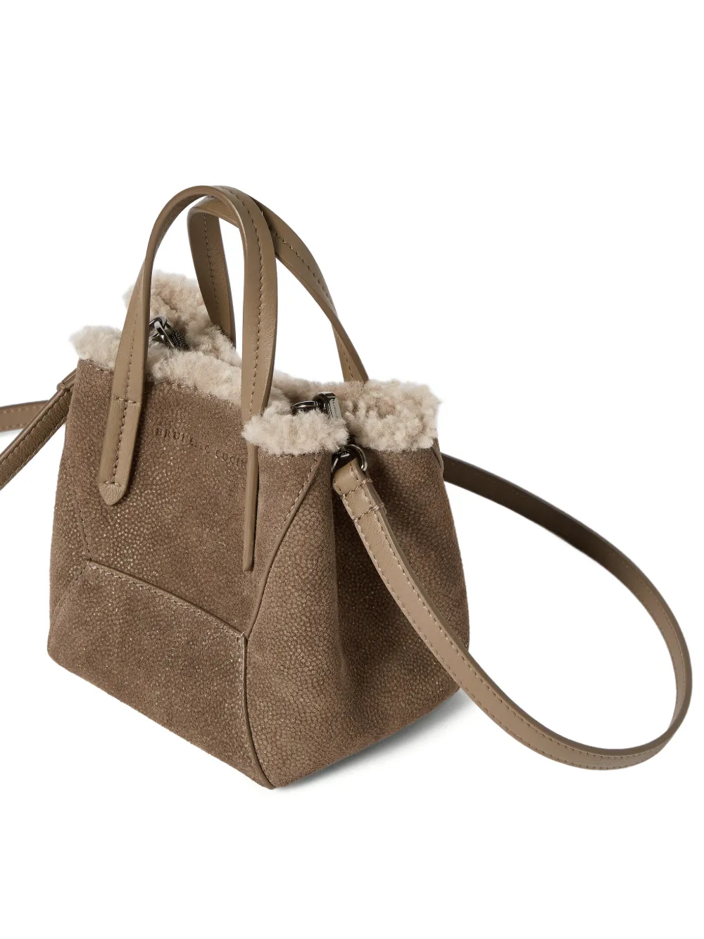 Brunello Cucinelli Duo leren mini-tas met glanzende textuur en Monili Bruin