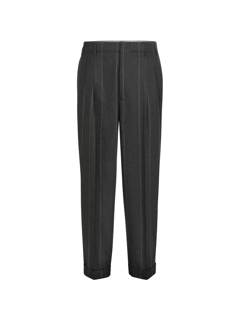 Brunello Cucinelli Pantaloni in flanella gessata di lana, seta e cashmere con doppia piega - Grigio
