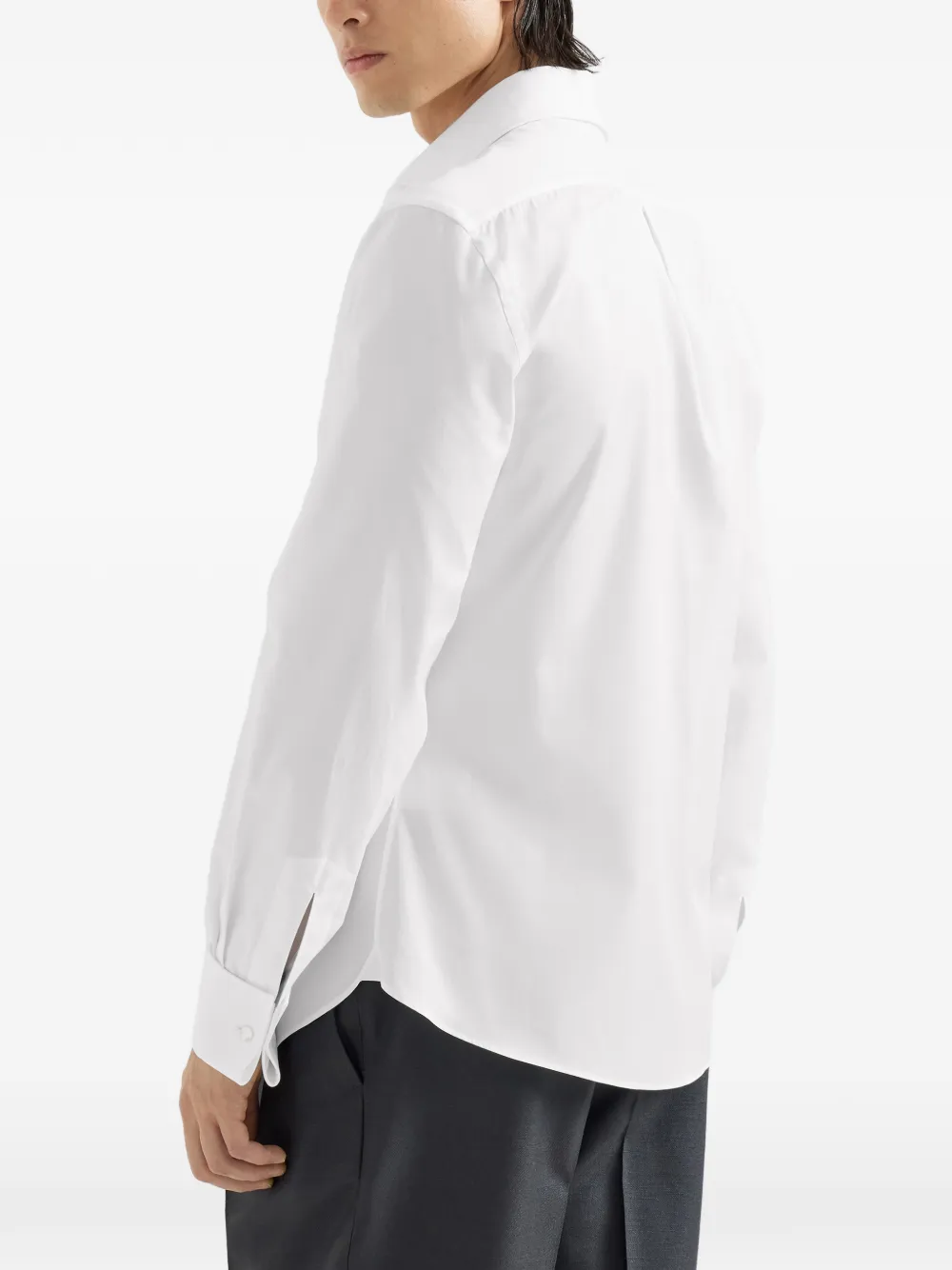 Brunello Cucinelli Sea Island katoenen twill overhemd met Italiaanse kraag Wit