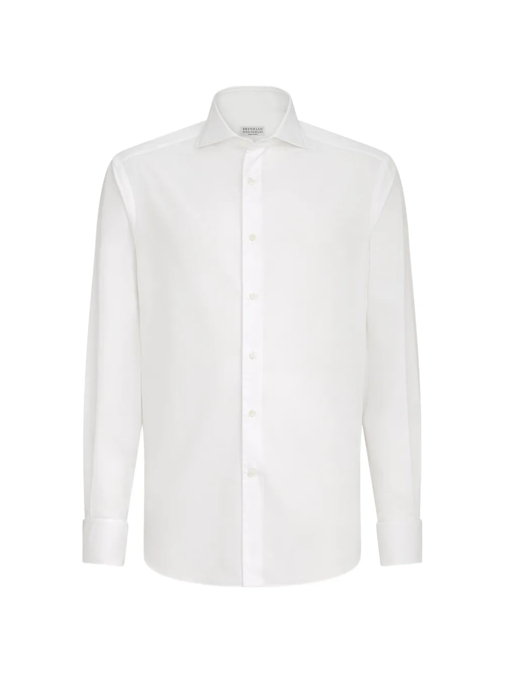 Brunello Cucinelli Sea Island katoenen twill overhemd met Italiaanse kraag Wit