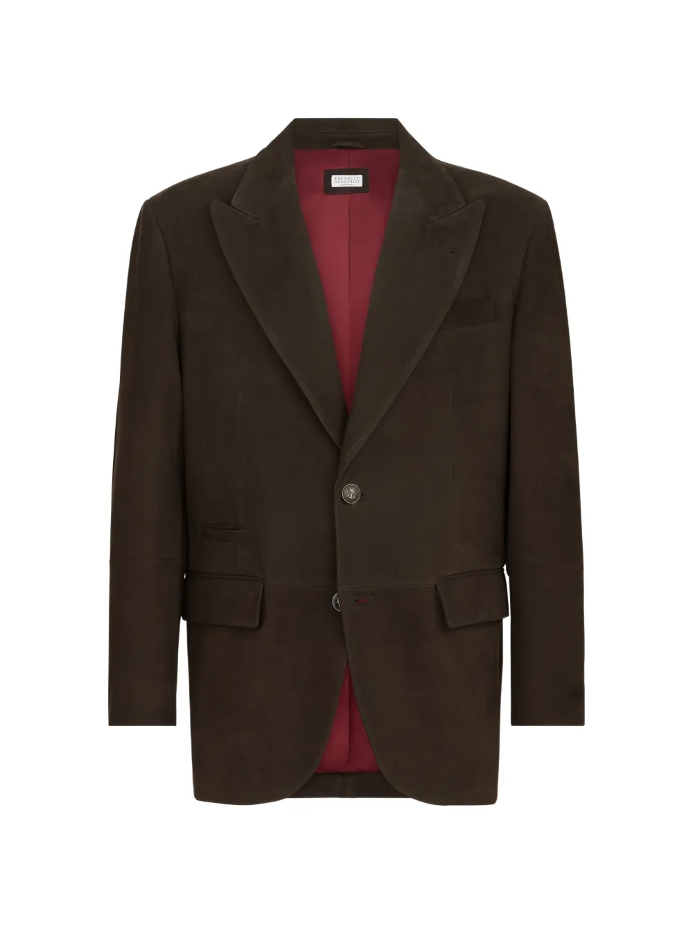 Brunello Cucinelli nubuck blazer with peak lapels and metal buttons - Brown