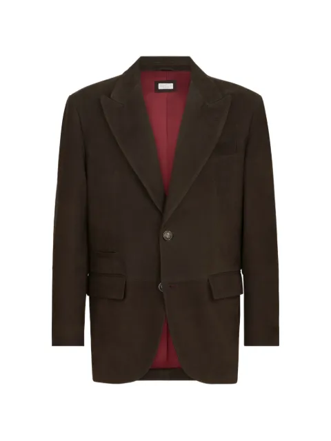 Brunello Cucinelli nubuck blazer with peak lapels and metal buttons
