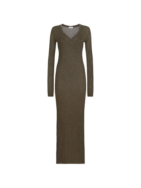 Brunello Cucinelli Funkelndes geripptes Strickkleid mit edlem Kragen