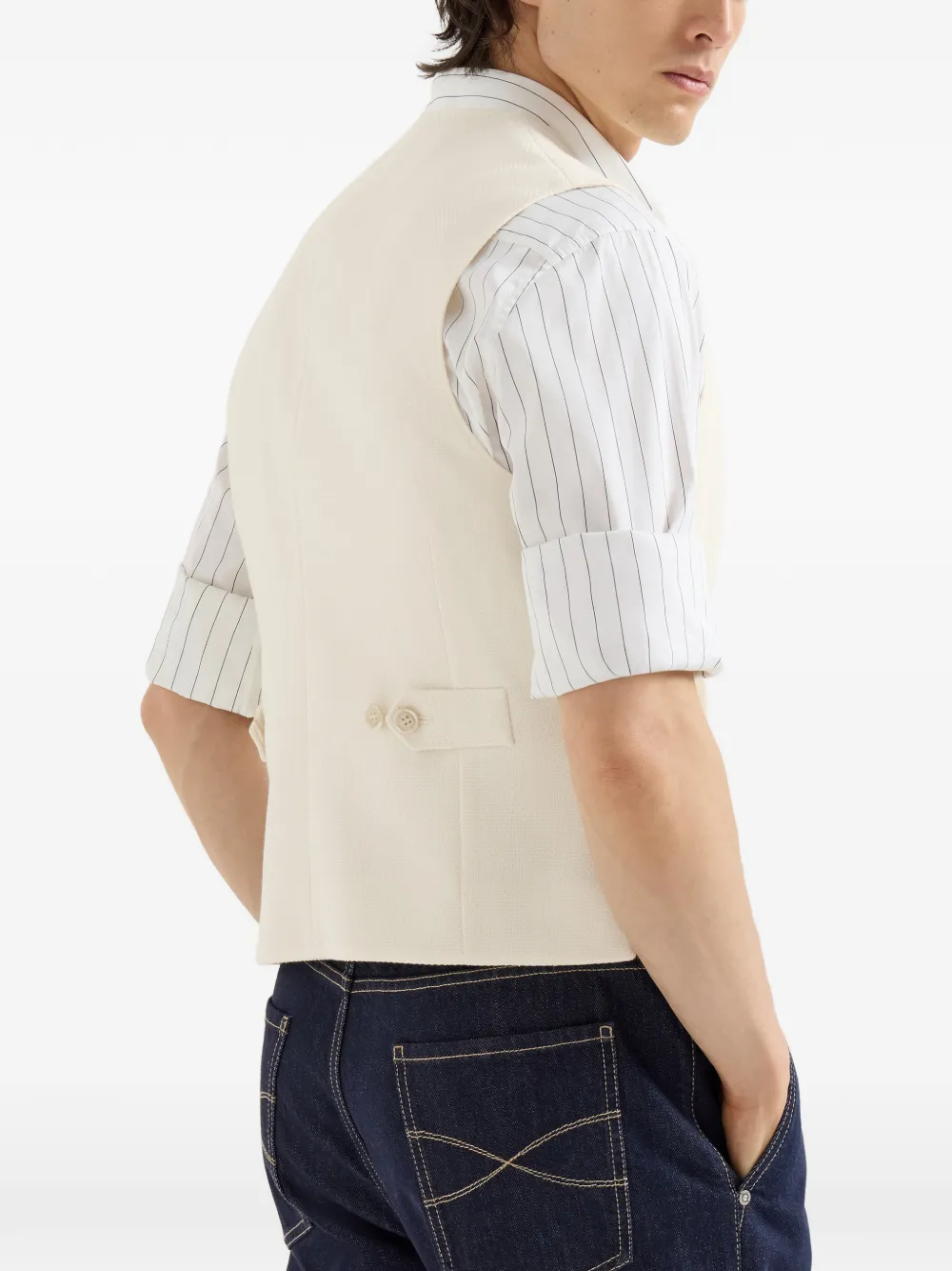 Brunello Cucinelli Bodywarmer van scheerwol en katoen met chevron-patroon Beige