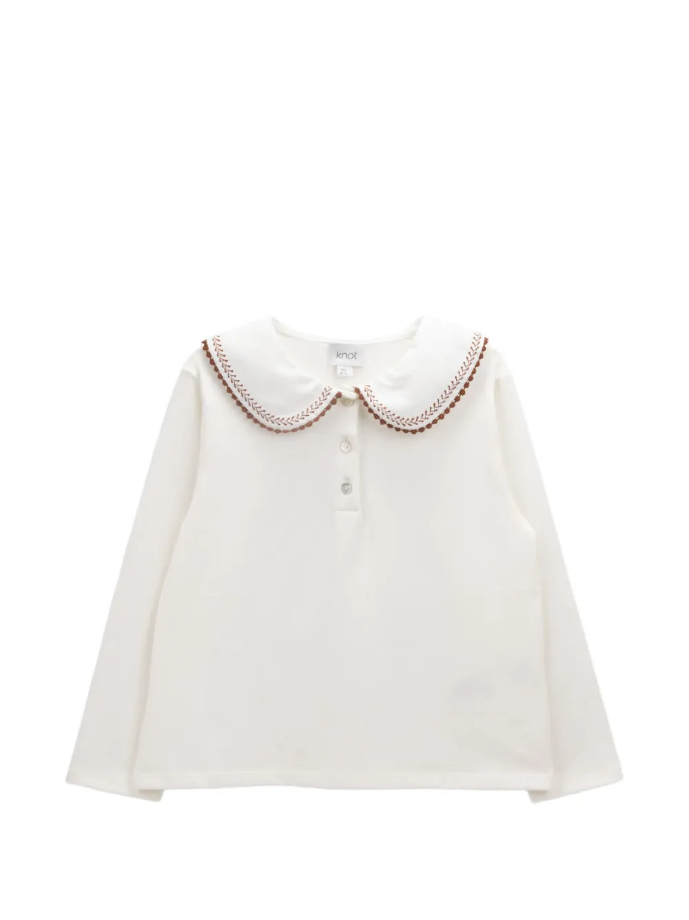 Knot Polo Mae a maniche lunghe con colletto ricamato - Bianco