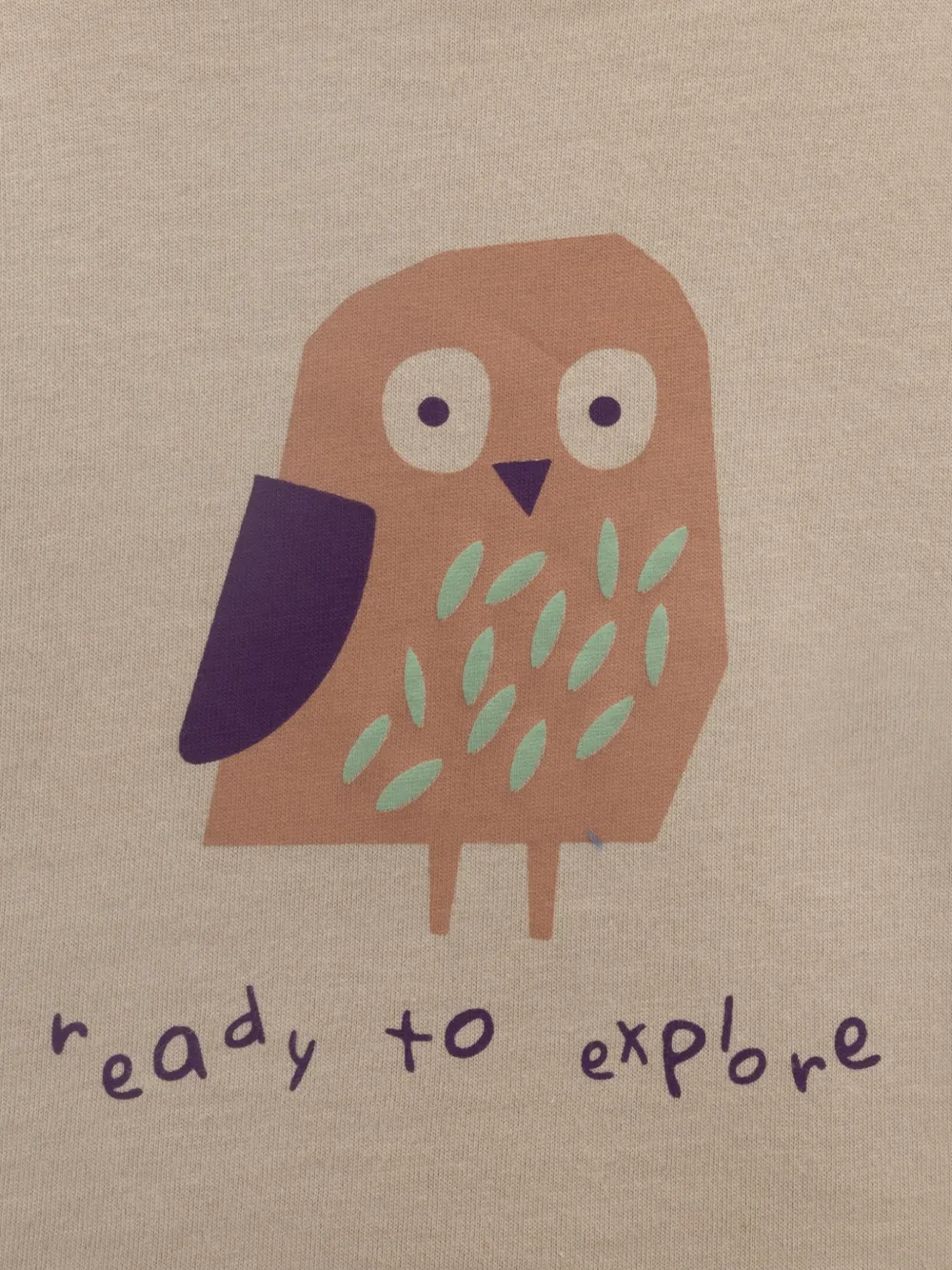 Knot T-shirt met uil-print en knopen op de schouder Beige