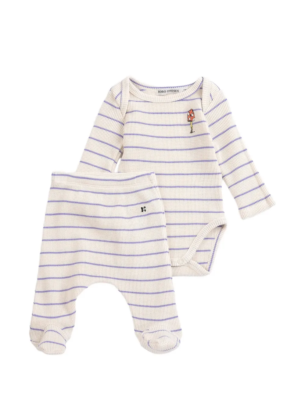 Bobo Choses striped waffle-knit pajamas set - Nude