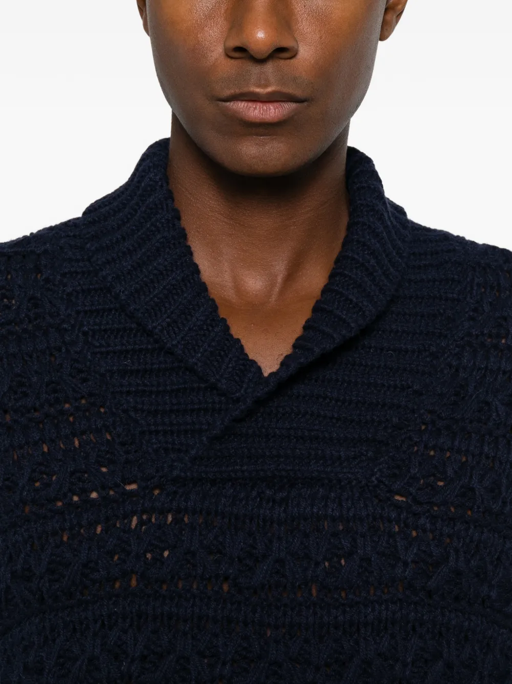 Canali Opengebreide trui met sjaalkraag Blauw