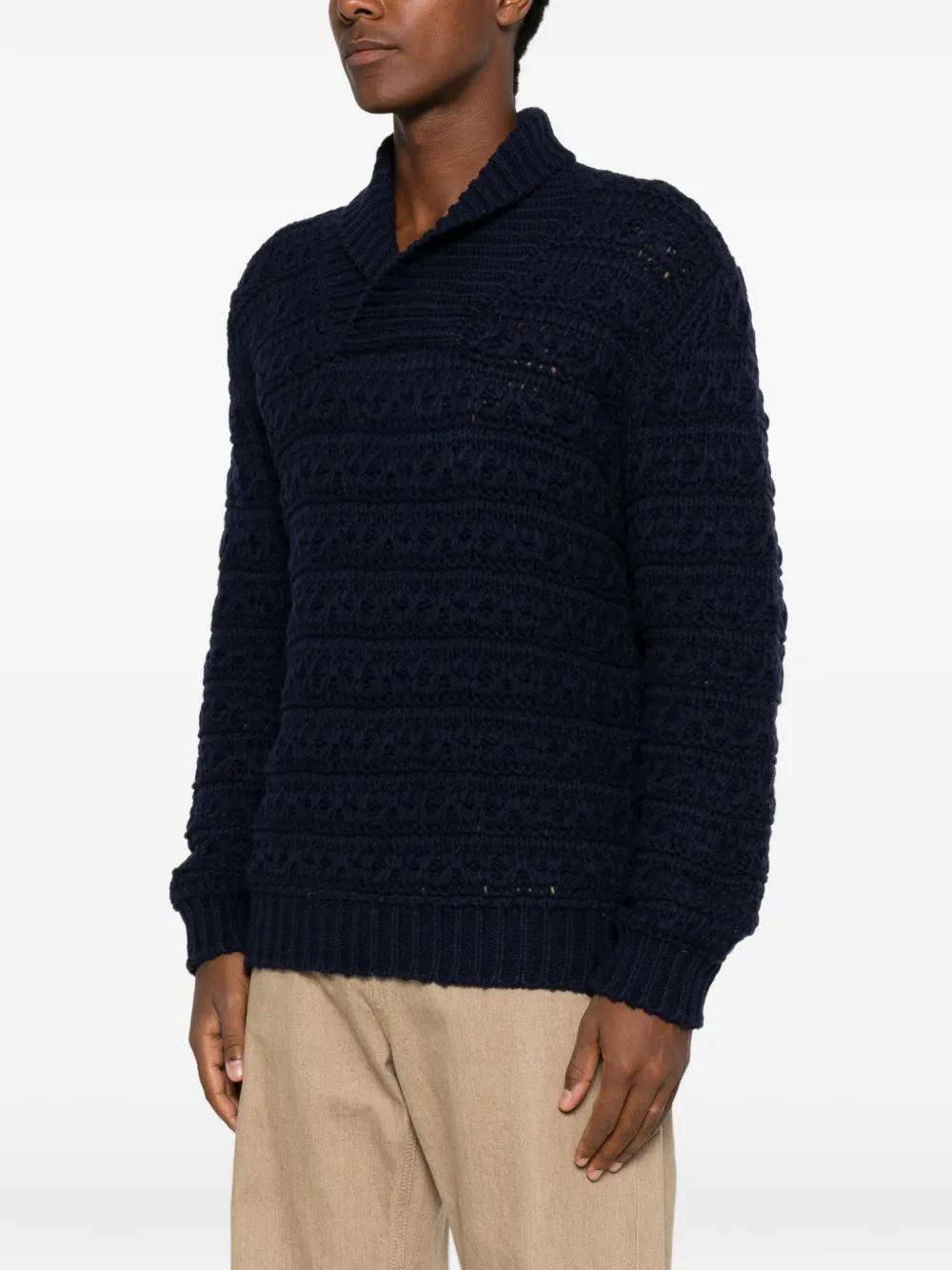 Canali Opengebreide trui met sjaalkraag Blauw