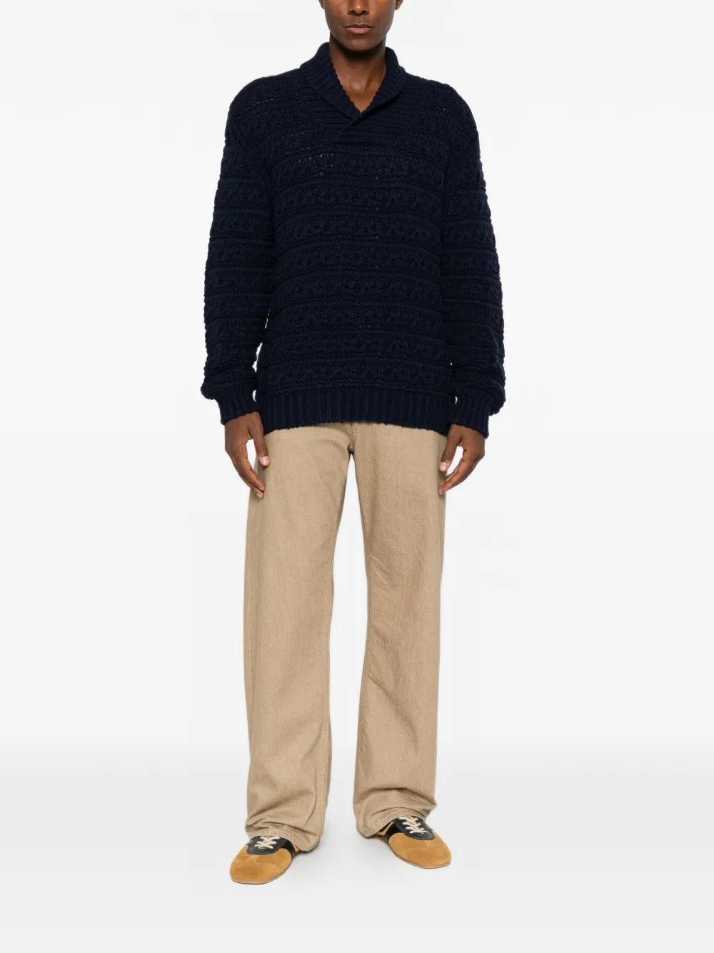 Canali Opengebreide trui met sjaalkraag Blauw