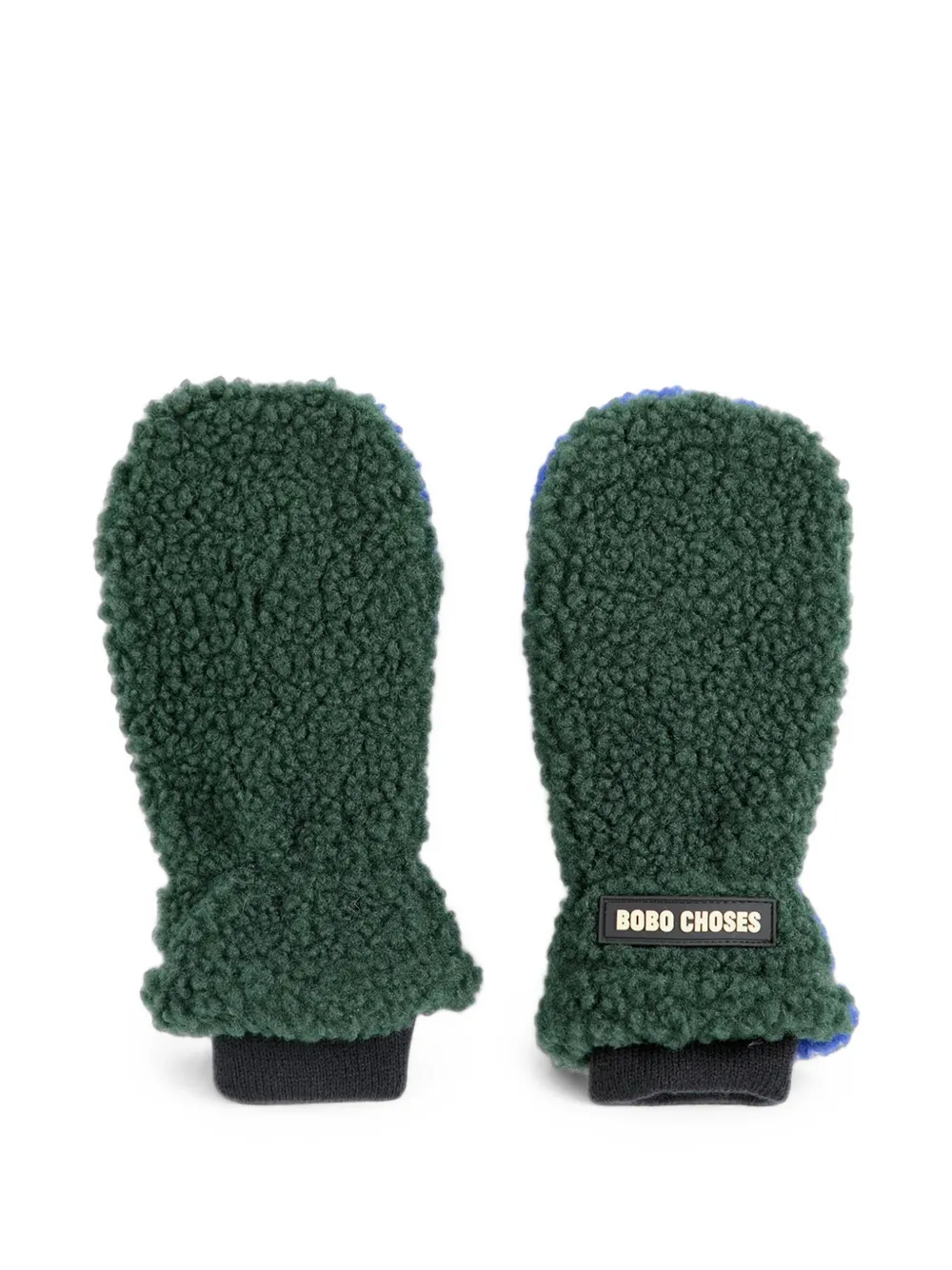 Bobo Choses fleece-texture logo-patch mittens - Verde