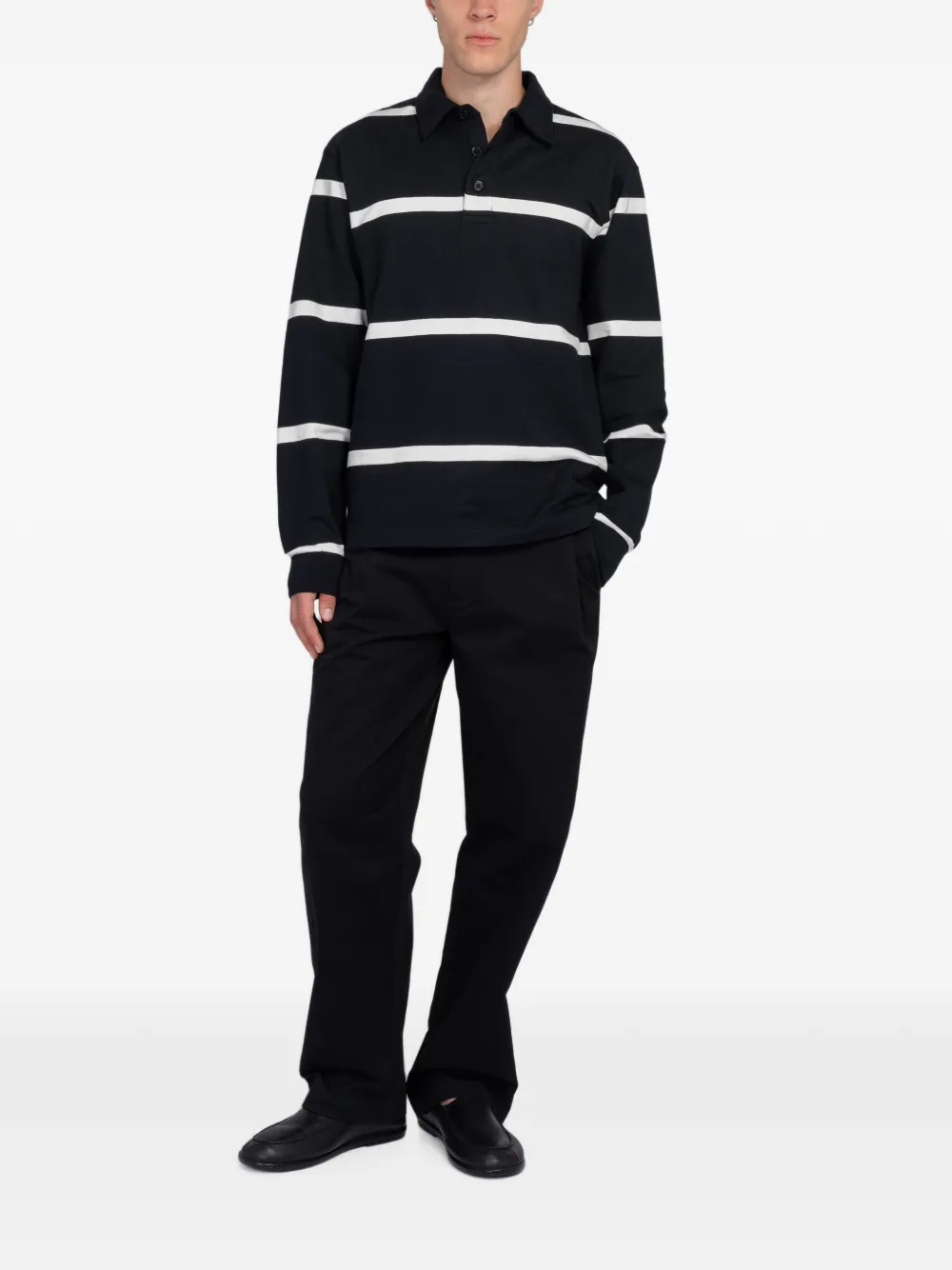 MINIMUM Tate striped long-sleeved polo shirt Zwart